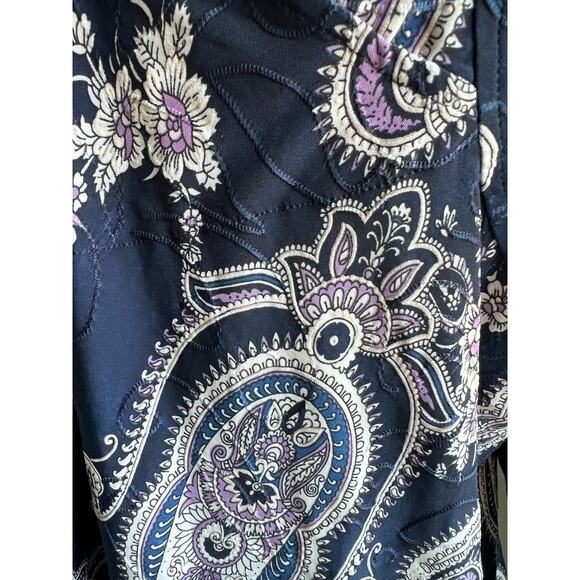 Roz & Ali Blouse Paisley Floral Purple White Stretch Tunic Keyhole Swing Top 2X - Picture 5 of 9